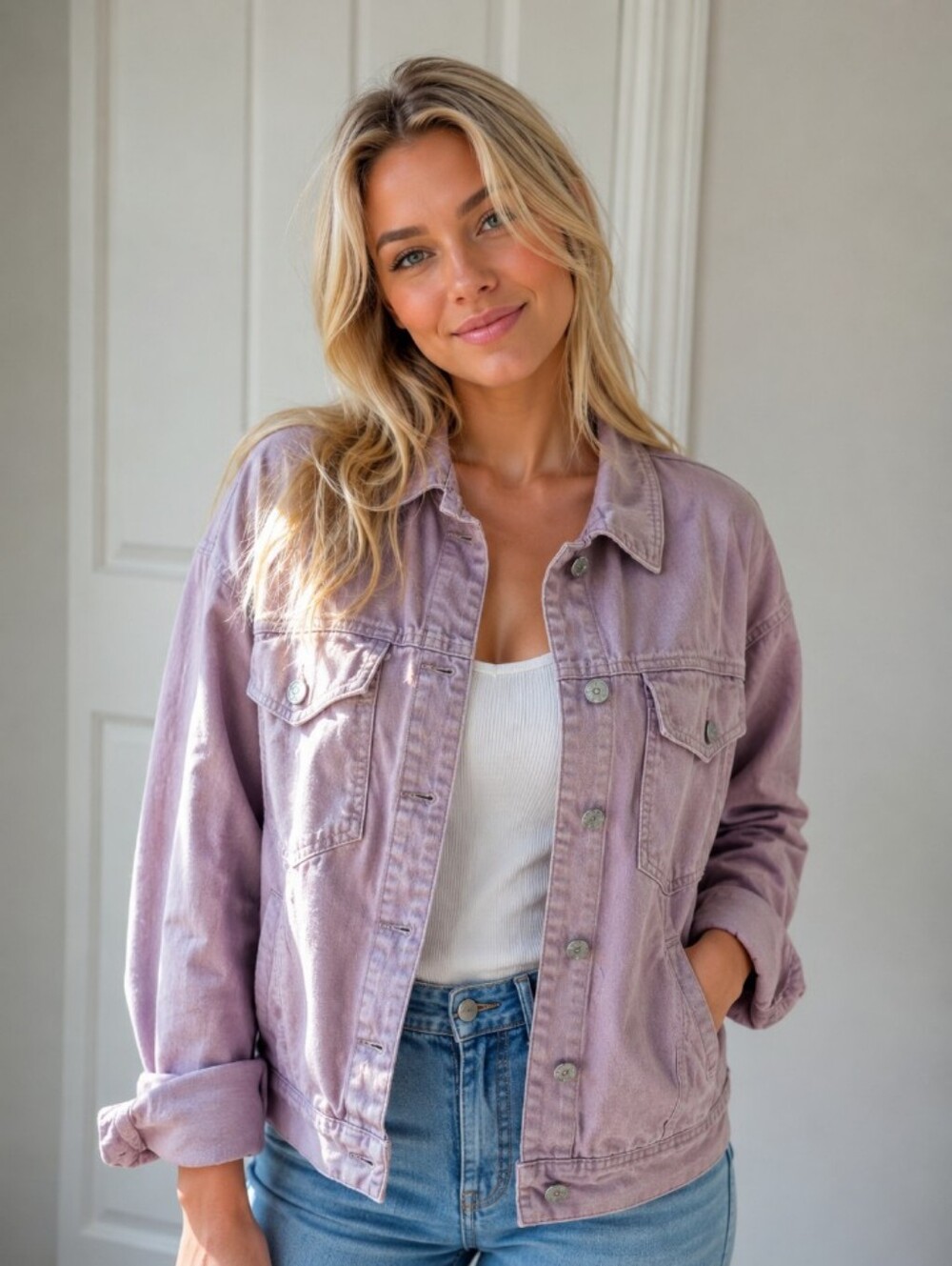 Forever 21 Lavender Denim Jacket  Button-Front Medium